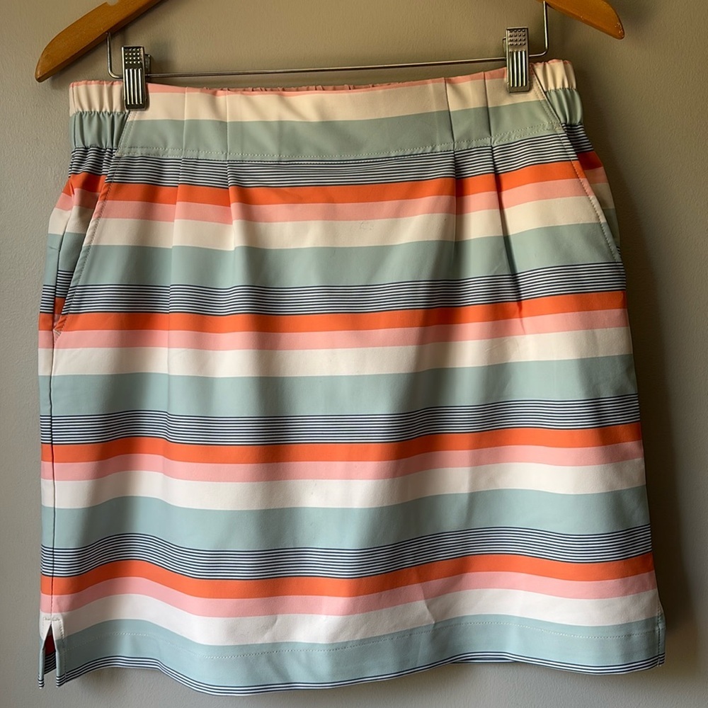Kavu Striped A-Line Skirt in Coral, Light Blue, White, Navy